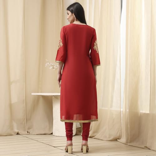 Image of BIBA Women Poly Chanderi Straight Printed Suit Set