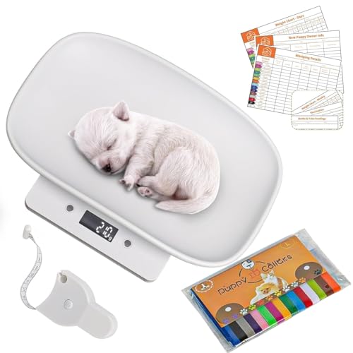 Digital Pet Scale LCD Electronic Small Weighing Scales for Precise Measurements of Babies Animals Food Scales for Kitchen (White Pet Scale with Collars&Record Charts)