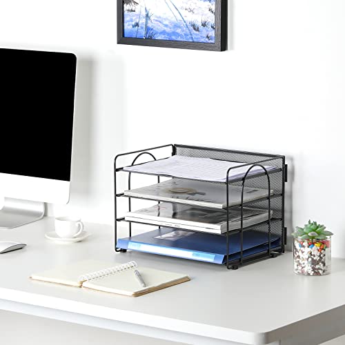 EasyPAG 4 Tier Desktop A4 Mesh Filing Tray Office Desk Tidy File Holder Paper Organiser Magazine Storage Rack,Black - Image 4
