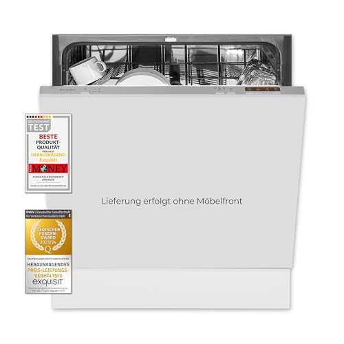 Exquisit Geschirrspüler EGSP6012-E-030E Silber | Spülmaschine 60 cm vollintegriert | Einbaugeschirrspüler | 12 Maßgedecke | Silber