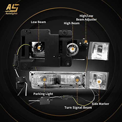 As Led Headlights Assembly For 1994 1995 1996 1997 1998 Chevy Silverado/Tahoe/Suburban/C10/C/K 1500/2500/3500 W/Corner Bumper Lights Chrome Housing 8Pcs Pack (Not Compatible On Gmc Models) #TOP2