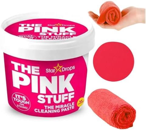 THE PINK STUFF | Miracle Cleaning Paste 3-Pack Bundle | Powerful & Vegan All Purpose Cleaner for Oven, Kitchen, Bathroom, Grout & stainless steel | Includes Sponge & Cloth | 500g
