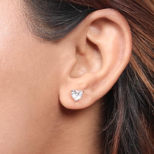 925 Silver Heart Earrings Rose Plated Stud With Hallmark