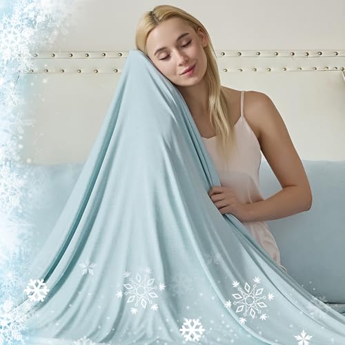 Image of CHOSHOME Cooling Blanket for Hot Sleepers Lightweight Summer Cold Thin Blankets for Sleeping, Hot Flashes Night Sweats, Soft Blanket for Bed, Full Size, Ice Blue