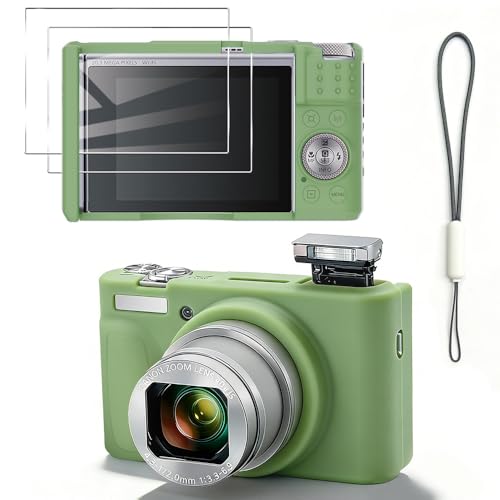 Tedubax Silicone Case for Canon PowerShot SX740/SX730 HS with 2PCS Screen Protector and Lanyard,Soft Anti-Scratch Camera Cover,Slim Fit Carrying Protective Camera Body Skin Sleeve - Matcha Green