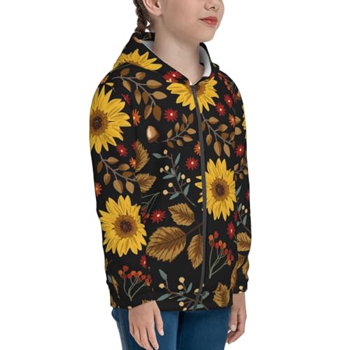 Sunflowers Leaves Kids Pullover Hoodies Boys Zip Up Sweatshirts Girls Athletic Clothes with Pocket4