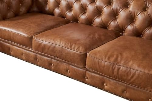 Image of Modern Classic Chesterfield 5 Seater Sofa Set, Premium Brown Leatherette Couch with Button Tufting for Living Room and Office, 3+2 Configuration