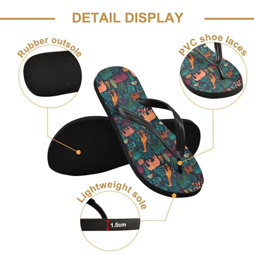 ALAZA Cute Cartoon Elephants Giraffes Flip Flops for Women Fashion Beach Slippers Comfort Mens Flip Flops Non-Slip Rubber Shower Slippers Sandal for Hotel Travel Sport,XS3