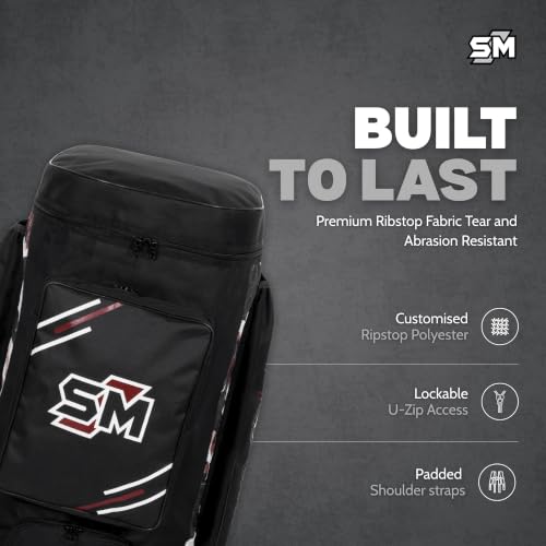 Image of SM Pro Duffle Cricket Kit Bag | Cricket Bag | Dual Bat Pockets | Ripstop Hard-Wearing Fabric | Lockable U-Zip | Rust-Proof Runners | Studded Base Protection | Full Kit Storage