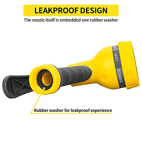 Image of AUTOMAN-Garden-Hose-Nozzle,ABS Water Spray Nozzle with Heavy Duty 7 Adjustable Watering Patterns,Slip Resistant for Watering Plants,Lawn& Garden,Washing Cars,Cleaning,Showering Pets - Yellow