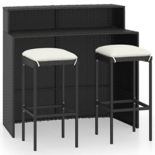 vidaXL Ensemble de Bar de Jardin avec Coussins 3 pcs Table et Chaises de Patio Salon de Jardin Mobilier de Terrasse Meubles d'Extérieur Noir