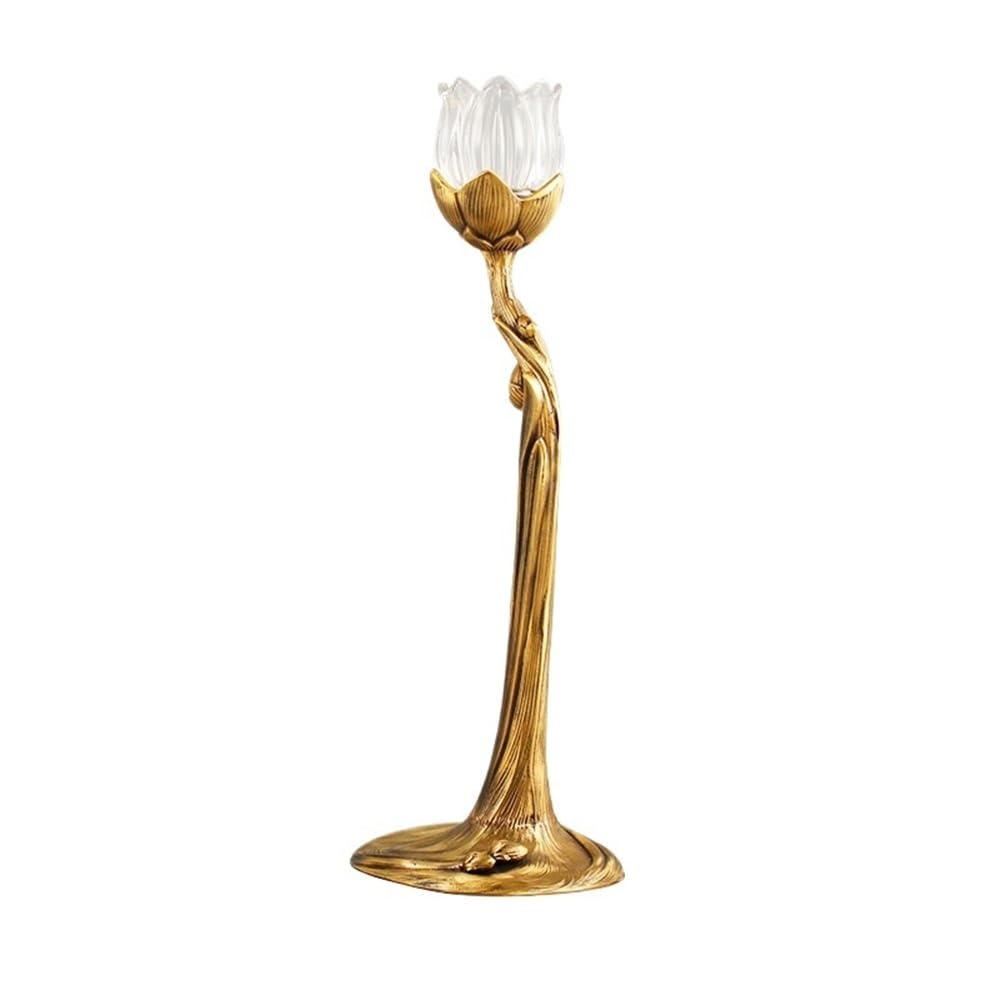 Candlestick Holder Brass Glass Candlestick Ornaments Home Atmosphere Light Decorative Candle Holder(Large)