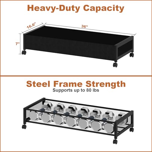Image of Fokyfok 2 Pack Under the Bed Storage Containers,36 inch Long Underbed Storage with Wheels,7.3 inch Height Under Bed Shoe Storage,Large Rolling under bed Clothes Storage Drawers with Lid for Dorm,Black