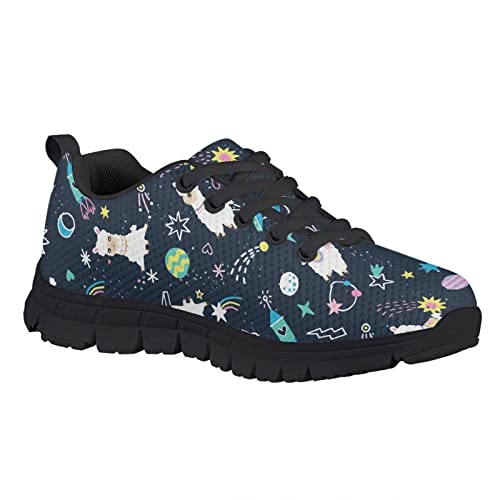 HUIACONG Girls Outdoor Sport Sneakers Alpaca Colorful Space Planet Boys Running Shoes Size 4 Little Kid Mesh Breathable Casual Trainers Children Lace-up Lightweight Comfor Athletic Footwear2