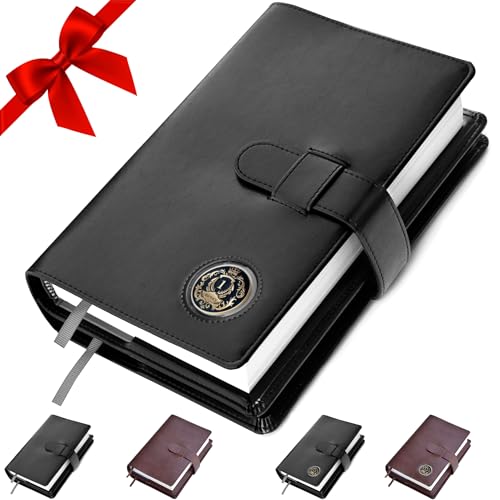 GALILEO Double AA Big Book Cover & 12 Steps & 12 Traditions | Medallion Holder | AA Gift | Alcoholics Anonymous | PU Leather | AA Book Covers for Hardcover (Plain/Coin Pocket/Black)