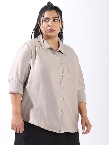 Image of High Star Women Plus Size Boxy Fit Spread Collar Long Sleeves Shirt