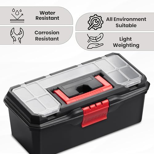 Hardys Heavy Duty Small Plastic Tool Box - Multiple Compartment Toolbox Organiser with Removable Tote Tray - Tool Chest Storage Box, 7 Compartment Box for Fixings, Hand Tools (13") 2 Hardys Heavy Duty Small Plastic Tool Box - Multiple Compartment Toolbox Organiser with Removable Tote Tray - Tool Chest Storage Box, 7 Compartment Box for Fixings, Hand Tools (13") - Image 2