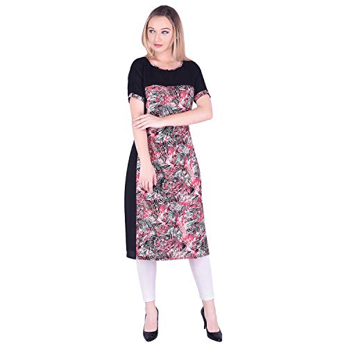 Image of Women's Cotton Crepe Blend Black Straight Printed Kurti(FS703BlackMulti)