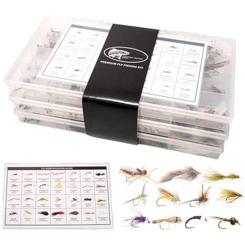 Premium Fly Fishing Kits 64 152 & 268 Count Fly Sets with Boxes Essential Fly Fishing Accessories & Gear Flies for Trout Bass Panfish & Freshwater All-Water Fly Assortment (268)
