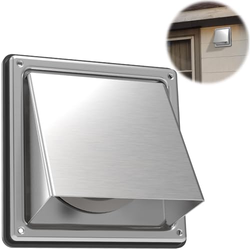 2 Pack 6'' Metal Dryer Vent Cover Outdoor Wall with Rubber Cushioned Non Return Flap, 6 Inch External Extractor Wall Vent, Stainless Steel Outside Dryer Vent Covers for House