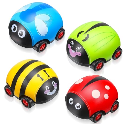 LEADSTAR Aufziehauto 4 Stück Spielzeugauto Set Baby Auto Spielzeug Fahrzeuge Reibung Zurückziehen Spielzeugautos Autos Kinderspielzeug Strumpffüller für Jungen Mädchen Kinder ab 1 2 3 Jahre
