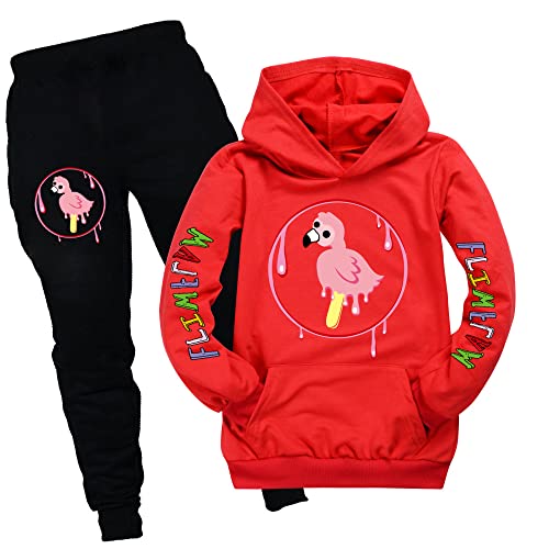 Kids Flamingo Merch Double Print Hooded Boys Flamingo Flim Flam Catoon Graphic Hoodie and Trousers Set