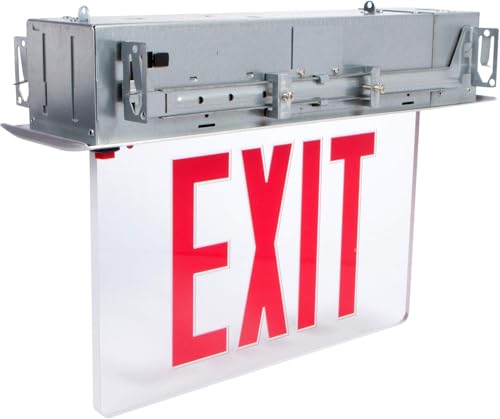 Image of Morris Products LED Exit Sign - Recessed Mount Edge - Red on Clear Panel, Anodized Aluminum Housing - Compact, Low-Profile Design - Double Sided Legend - Energy Efficient, High Output - 1 Count