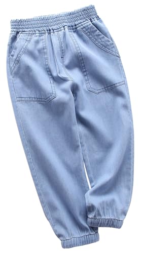 Kids Boys Girls Jeans Pants Soft Stretchy Summer Denim Trousers Tapered Leg Loose Fit Cargo Joggers