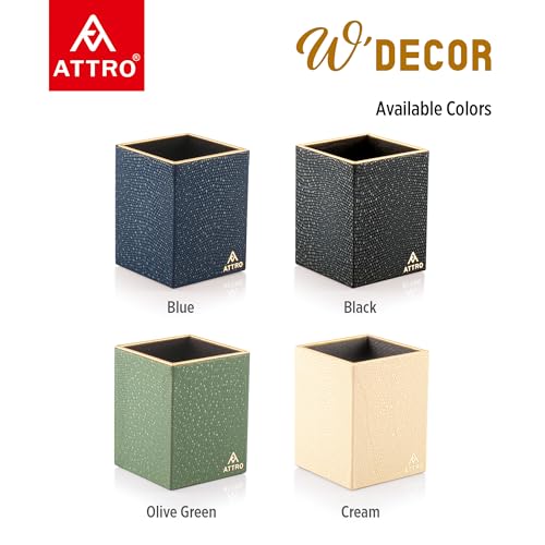 Image of Attro Pen Stand Wooden Designer Square Pen Holder Multipurpose Wooden Desk Organizer Perfect for Study Table, Office Desk- Blue