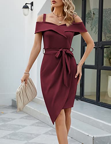 Jasambac Women Plus Size Sleeveless Ruched Bodycon Dress Wine Red Fomal Church Dress 2Xl With Adjustable Strap #TOP2