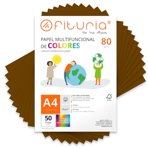 Buntes Papier, 50 Blatt A4 80g – Farbiges Papier für Basteln, Drucker, Scrapbooking – Farbbögen – Ideal für Origami, Papierfalten, Büro und Schule (Braun, 50 Blatt)