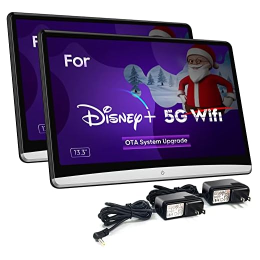 13.3 Inch(2G ram 32G ROM) 5G WiFi OTA 4K Android 10.0 Portable Multifunction Car TV Headrest Monitor Tablet Touch Screen 1080P Headset Bluetooth/HDMI in+Out/FM/Mirror Link Video Player(2PC)