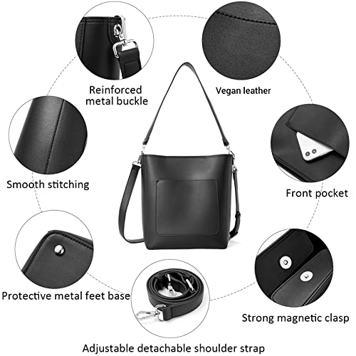 Bromen Hobo Bags For Women Leather Handbags Designer Shoulder Bucket Crossbody Purse Black #TOP5