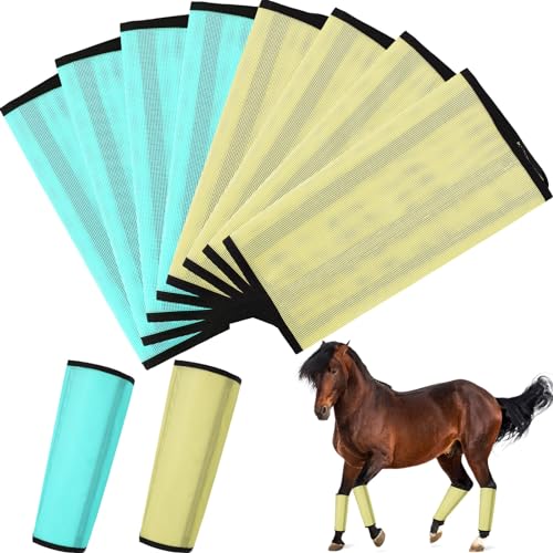 Bulyoou 8 Pcs Mesh Fly Boots for Horse Breathable Mesh Horse Boots Protective Horse Leg Wraps Horse Leggings for Preventing Flies and Mosquitoes Bites (Light Green, Light Yellow)