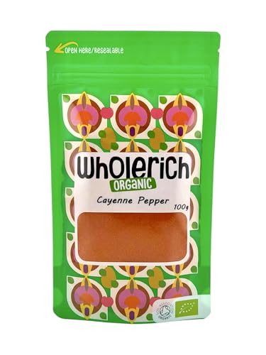 Wholerich Organic Cayenne Pepper Powder 100g | Ground Cayenne Pepper | Certified Organic Spice to Add Heat for Everyday Cooking | Vegan & Additive-Free