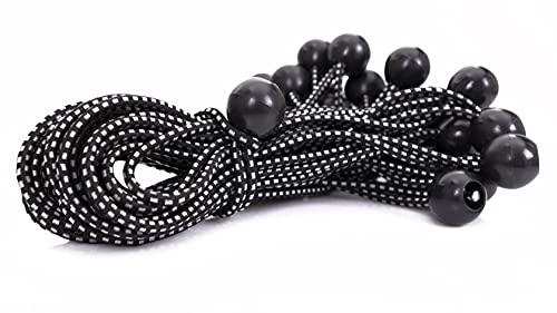 Kotap BB-9B Ball Bungee Cord, Heavy-Duty & Versatile, Indoor & Outdoor, Tarp Tie-Down, Organize & Secure, 9 Inch, Black, 25 Pack
