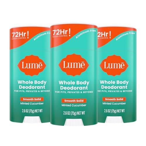 Image of Lume Whole Body Deodorant - Smooth Solid Stick - 72 Hour Odor Control - Aluminum Free, Baking Soda Free and Skin Loving - 2.6 Ounce (Pack of 3) (Minted Cucumber)