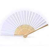 cozyroom 12Pcs White Hand Folding Fans Bamboo Paper Wooden Fan Wedding Events Decor Oriental Crafts Party Favors with Gift