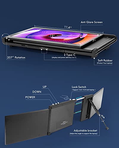 Image of Alecewey Triple Portable Monitor for Laptop Screen Extender Dual Monitor Extender 12 Inch FHD 1080P IPS Display Extender 2 Type-C P2S for 13-16.5 Inch Computer【Only Mac OS】