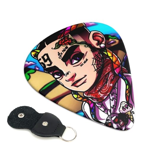 ギターピック 6ix9ine エレキギター ウクレレ ベース用ピック 6枚セット 3種厚み Abs素材 革収納バッグ付き 耐久性 携帯便利 ギター専用 贈り物 厚さ0.71mm