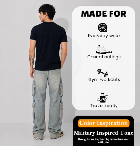 Image of Sleepynuts Men's Everyday Wear Crew Neck Regular Fit T-Shirt | Half Sleeve Solid Plain Casual T-Shirt for Men | Soft Breathable Fabric |