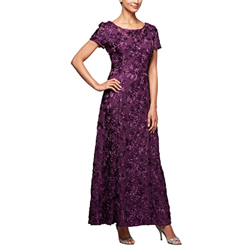 Image of Alex Evenings Women's Long Rosette Mother of The Bride Dress with Short Sleeves