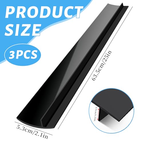MUYAPAY 3 Stück Silikon Gap Cover für Herd und Theke 63,5cm, Fugenleiste Arbeitsplatte T Profil Spaltfüller, Zuschneidbar Hitzebeständig Flexibel Für Herd-Arbeitsplatten Ofen Waschmaschine (Schwarz)