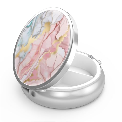 Image of Pill Box 3 Compartment Small Pill Case,Portable for Pocket or Purse Pill Organizer Pill Container Holder to Hold Vitamins, Medication, Fish Oil and Supplements(Orange Pink Marble)