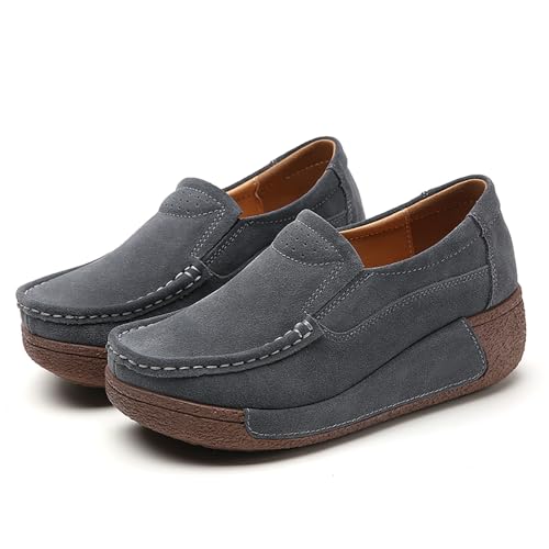 Image of YING LAN Women Slip On Loafers Comfort Suede Moccasins Wide Low Top Shoes