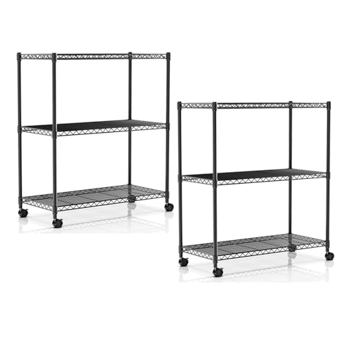 Image of Simple Deluxe Heavy Duty 3-Tier Storage Shelves 750Lb Capacity, 24.02 inch D x 13.78 inch W x 29.92 inch H Shelving Unit for Pantry, Garage, Laundry and Kitchen, Black, 2 Pack