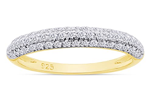 SAVEARTH DIAMONDS Round Cut Sparkling White Cubic Zirconia Half Eternity Stackable Engagement Ring In 14k Gold Over Sterling Silver Jewelry Gift For Women Wedding