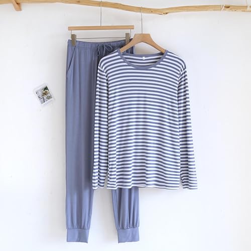 Men's Long Sleeve Pajama Set Soft Lightweight 2-Piece Sleepwear Stripe Pjs for Nightwear Home Lounge with Pockets2