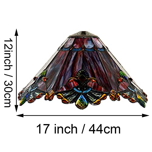 Image of Mission Lamp Shade Replacement Green Red White Tiffany Stained Glass Lampshade Only with Cap Fit for Table Lamp Floor Lamp Reading Desk Lamp Ceiling Pendant Light Chandelier,Red,17