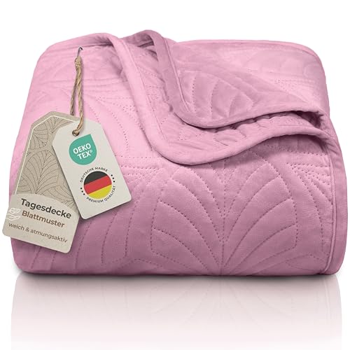 Gräfenstayn Premium Tagesdecke 220x240 cm – Bettüberwurf mit Nahtloser Steppung & Blatt-Design – Samt-Decke – weich, knitterfrei &...